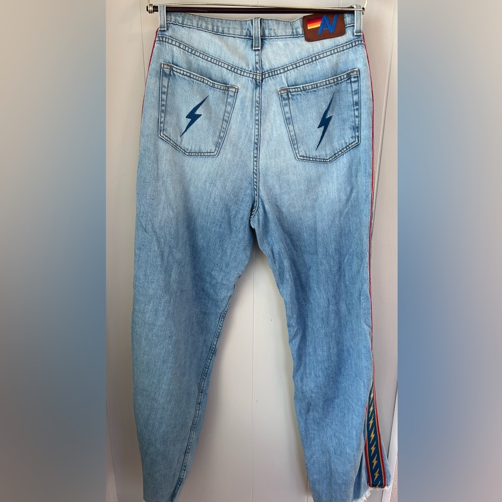 Aviator Nation Light Blue Distressed Wide Leg Jeans - Picture 8 of 13